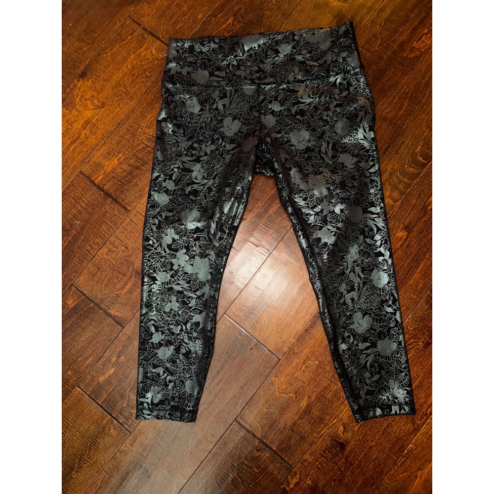 Lululemon Wunder Under High Rise Tight 25 Foil Floral Black Silver Size 16
